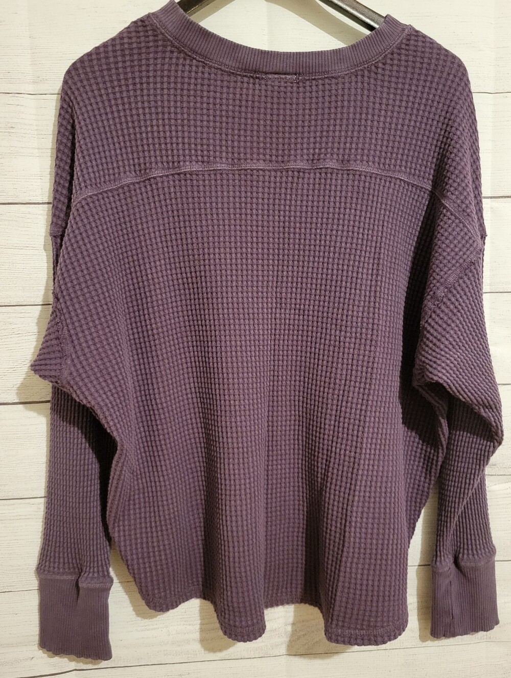 OFFLINE by Aerie Womens Purple Waffle Knit Thermal Top Striped Thumbhole Large - Picture 2 of 4